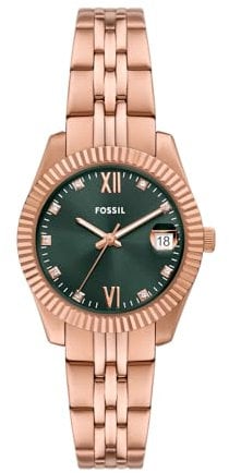 FOSSIL Orologio Scarlette da donna, 33 mm Movimento al quarzo con data a tre lancette e cinturino in acciaio inossidabile, 33 mm, Verde smeraldo