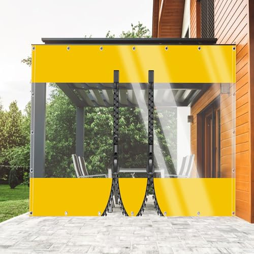 TMGJShd Bâche Transparente De Pergola Panneau avec Fermeture Éclair,Rideau De Pluie 0.5mm Bâche Étanche PVC avec Œillets, pour Extérieur Balcon Jardin Porche. (Jaune(2 Zipper) / Size: H:2m W:2.5m)