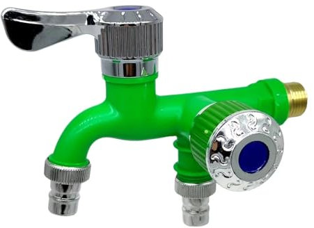 Wall-mounted faucets Garden Faucets One-in-two-out Fast Bidet Taps Wall Mounted Double Water Outlet Bathroom Faucets Gadgets Use in bathroom, garden, kitchen, washing machine(Green)
