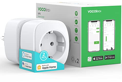 VOCOlinc Smart Steckdose Funktioniert mit Apple HomeKit, WLAN Steckdose mit Verbrauchsmessung, Timer, Kompatibel mit Alexa, Google Home, Kein Hub Erforderlich (2er Pack)