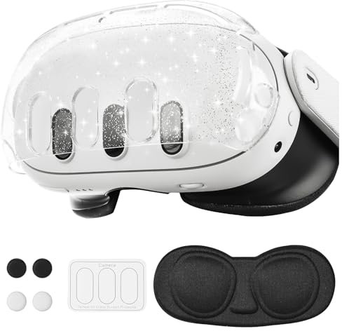 Lens Protector Cover Accessories Compatible with Meta Quest 3, Glitter Bling Sparkle Protective Shell Cover, Camera Lens Protector, Lens Cover and Joysticks Cover Compatible with Oculus VR