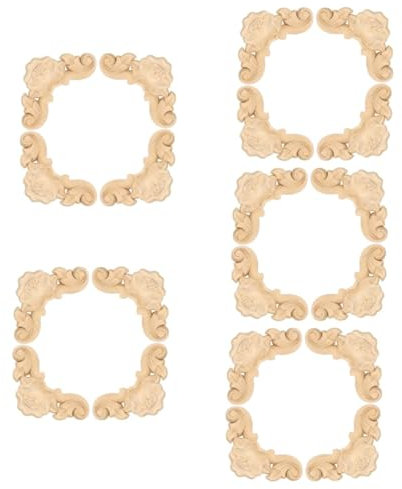 Garneck 5 Sätze Wohndeko-Aufkleber Geschnitzte Wanddekoration Aus Holz Geschnitzte Holzeinlagen Holzformteil Holzapplikationen Für Möbel Barockes Eckleiste Kautschukholz 4 Stück * 5