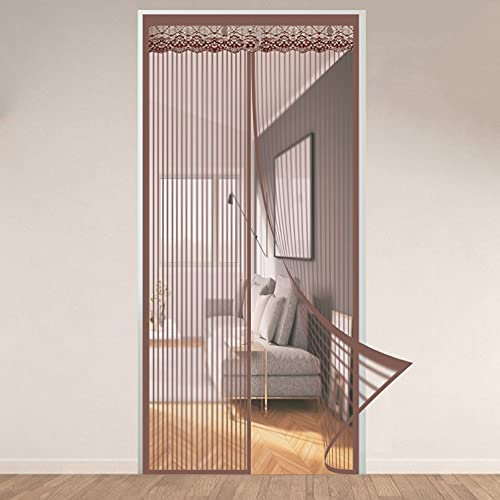 Zanzariera magnetica per porta, 130 x 215 cm, resistente, con chiusura automatica, protezione contro le zanzare, per balcone, scorrevole, soggiorno, colore marrone