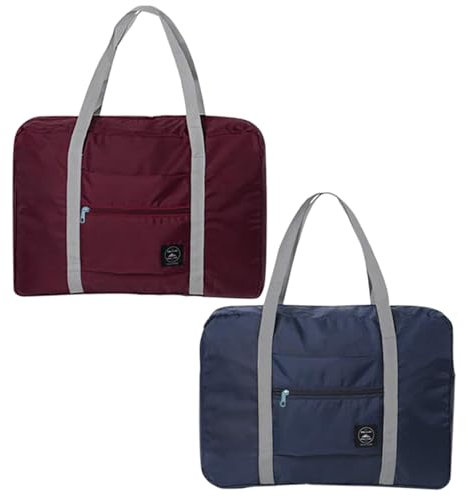 Faltbare Reisetasche, 2 Stück Handgepäcktaschen, Handgepäck Tasche für Flugzeug, Tragetasche, Sporttasche, für Urlaub, Einkaufen, Reisen und das Fitnessstudio, Burgunderrot, Marineblau