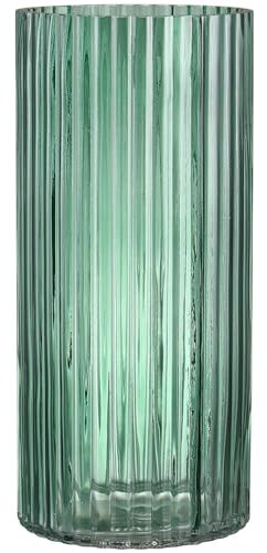 KAYLETIN Geriffelte Glasvase, grüne Glasvasen für Blumen, geriffelte Vase für Blumenstrauß, hohe Vasen für Wohnzimmer, Schlafzimmer, Esstisch, Büro, Hochzeit, Bücherregal, 25 cm