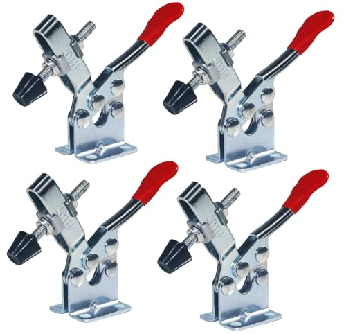GIVIHGETI 4 Stück Kniehebelspanner Schnellspanner GH-201B Knebelklemme 90kg/198lbs Haltekraft Waagrechtspanner Anti-Rutsch Knebelklemme Handwerkzeuge für Schweißen, Maschinenbetrieb