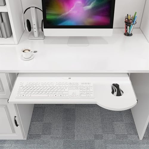Ergonomic White Wood Keyboard Tray Shelf Under Desk Pull Out for Home Office Study Table Desk Extender/Wrist Rests Sturdy Design Relieve Fatigue and Improve Comfort Ideal for Long Typing Ses
