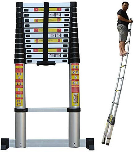 Scala telescopica in alluminio, 8 m, con barra stabilizzatrice, scala industriale per tetto domestica, capacità 150 kg, portata 23 Ft