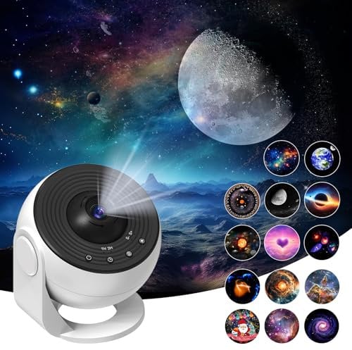 Upgrade Sternenhimmel Projektor, Home Planetarium Projektor Lampe Sternenhimmel für Schlafzimmer Kinder Erwachsene mit 14 Planeten Discs, Mond/Halloween/Geburtstage Galaxy Projektor,Skylight Projector