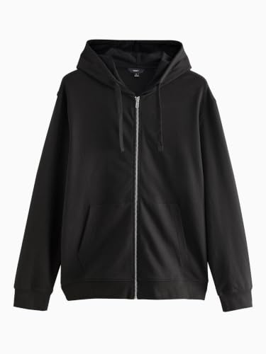 NEXT Herren Standard Leichte Kapuzenjacke mit Reißverschluss aus 100% Baumwolle Schwarz XXL