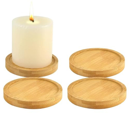 JOZMMZEOOA 4 Pezzi Vassoio Legno,Sottobicchieri Legno Rotondi Vassoio 8cm Tondo Portacandele A Pilastro Centrotavola Moderno Bambu Piattini Portacandele Decorativi,per Candele,Tazze,Piante Grasse