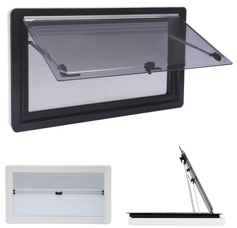 LKHDONG Finestra per camper, 900 x 500 mm, E13, per roulotte, camper, con zanzariera e tenda a rullo integrata, 70°, finestra esterna a spinta
