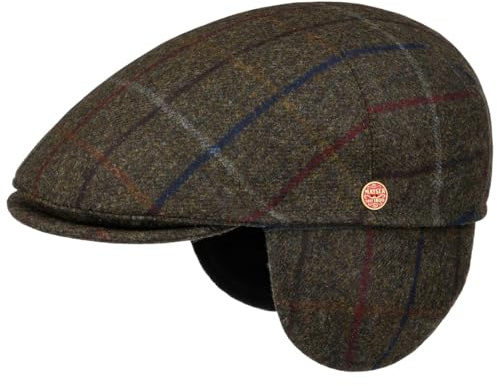 Mayser Sidney Plus Colorado Flat Cap Checked Pattern with Ear Flaps Made in EU Men Autumn Winter