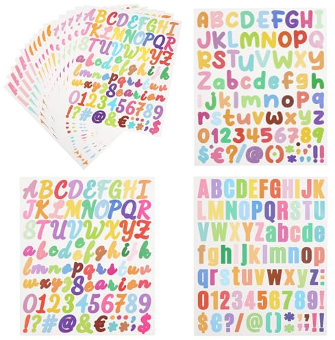 HonGien 1260 Stück/15 Blätter Buchstaben Aufkleber Selbstklebende Buchstaben Bunte Alphabet Nummer Klebebuchstaben Vinyl Wasserfest Sticker für Kinder Dekoration Kunst DIY Crafts