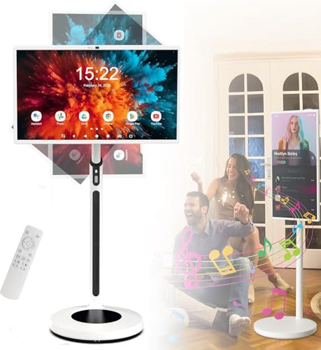 Smart Portable TV on Wheels with Remote Control, 360° Rotation, Wireless Touchscreen Monitor for Home Office & Entertainment