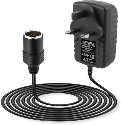 240V to 12V Adapter, AC to DC 12V 2.5A Car Plug Adapter with Cigarette Lighter Socket, UK Plug Power Converter for Car Fridge, Dash Cam, GPS and 12V Devices