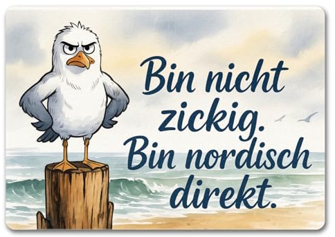 speecheese Möwe am Strand Fußmatte in 35x50 cm ohne Rand mit nordischem Humor lustiger Türvorleger mit Spruch für Küstenflair