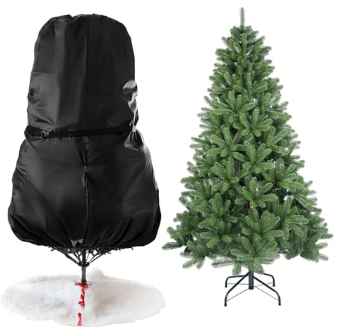 SALCAR Weihnachtsbaum Aufbewahrungstasche aus reißfestem 210D Oxford-Gewebe mit Reißverschluss & Bindeband – Wasserdichte, wiederverwendbare Staubschutzhaube für Weihnachtsbaum-Schwarz