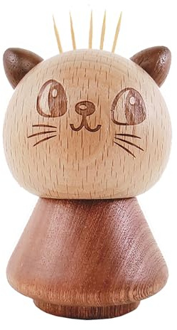 Porta-Stuzzicadenti – Legno 8.9x5.5x5.5cm | Distributore Di Stuzzicadeneti Creativo | Dispenser Stuzzicadenti Gatto Semplice | Accessorio Da Cucina Decorativo E Funzionale Per Tavolo E Pranzo Domestic