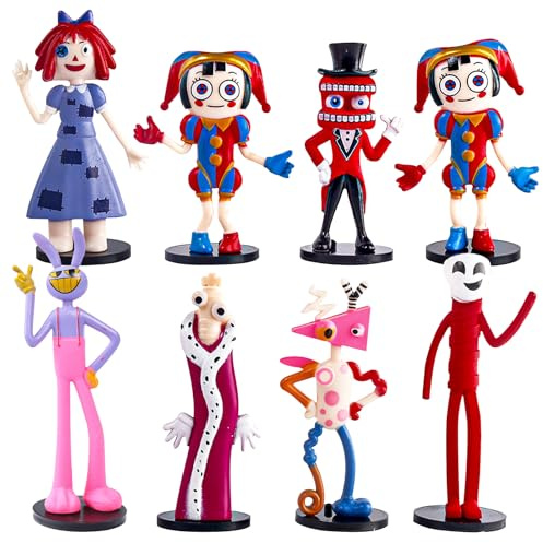 Phlognfy The Digital Circus Figuren Set, 8Pcs The Digital Circus Cake Toppers, Cartoon Zirkus Geburtstag Tortendekorationen, für Jungen Mädchen Thema Zirkus Party Kuchendekoration