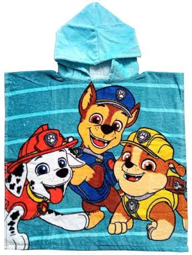 United Labels Paw Patrol - Badeponcho für Jungen Handtuch Kinder Badetuch mit Kapuze 100% Baumwolle 50 x 100 cm Blau