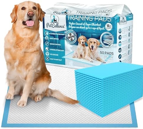 PetCellence Puppy Training Pads 50 Pack - Premium Absorbent Dog Pads with Adhesive Sticky Tabs - Leak-Proof Floor Protection Mats for Incontinent Puppies