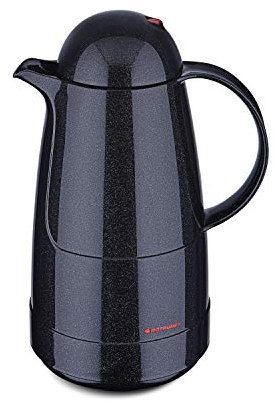 ROTPUNKT Isolierkanne 210 Christine 1,0 l | Zweifunktions-Drehverschluss | BPA-frei - gesundes Trinken | Made in Germany | Warm + Kalthaltung | Glaseinsatz | Sparkling Black