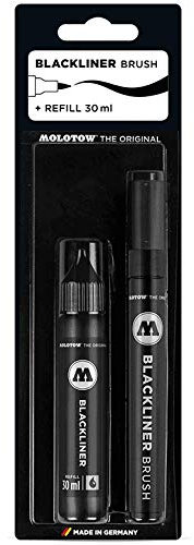 Molotow Blackliner Brush and Refill (1x Blackliner Brush mit Pinselspitze & 1x Refill 30ml, hochpigmentierte, permanente, dokumentenechte Tinte) schwarz