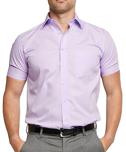 Double TWO Men's Short Sleeve Mauve Button Down Formal Business Casual Shirt
