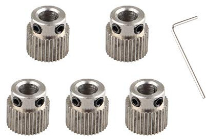 Jopto 5 Stück 3D-Drucker Extruder Zahnrad Zubehör Edelstahl Antriebsgetriebe für MK7 MK8 Extruder 36 Zähne Bohrung 5 mm leicht und 1 Stück 1,5 mm Schraubenschlüssel für 3D-Drucker