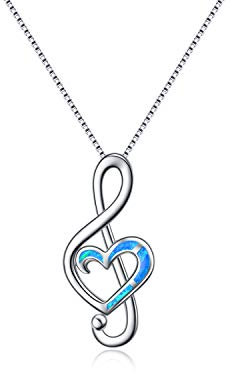 WINNICACA Musik Note Halskette Sterling Silber Halskette Blauer Opal Halsketten Geschenke für Frauen Mädchen Muttertag