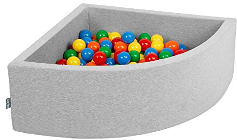 KiddyMoon 90X30cm/200 Bolas Piscina De Bolas ∅ 7Cm para Ninos Cuarto Angular Hecha En La UE, Grisclr:Amarillo/Verde/Azul/Rojo/Naranja