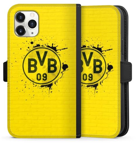 DeinDesign Klapphülle kompatibel mit Apple iPhone 11 Pro Handyhülle aus Kunst Leder schwarz Flip Case BVB Borussia Dortmund Offizielles Lizenzprodukt