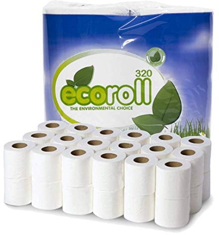 Environmental Friendly Biodegradable Eco-Roll Toilet Roll Paper Tissue - 100% Recycled 2 Ply (36 Pack)