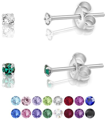 Set di Orecchini Argento 925 - Orecchini Punto Luce Argento 925 con Brillantini di Cristallo - Orecchini Donna Piccoli - Orecchini a Perno - Orecchini Colorati - Orecchini Verde Smeraldo e Diamante
