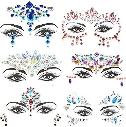 BOSSTER Glitzer Gesicht Festival Schmuck 6 blatt Gesicht Edelsteine Kristall Glitzersteine Aufkleber für Glitzer Effekt Parties Shows Make-up
