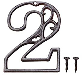 Zayookey Metal Numbers Numeri Civici in Ferro Colato Neri Numero Porta Esterno Numero di Indirizzo Rustico Vintage per Porte, Pareti, Indirizzi di Casa (Numero 2)
