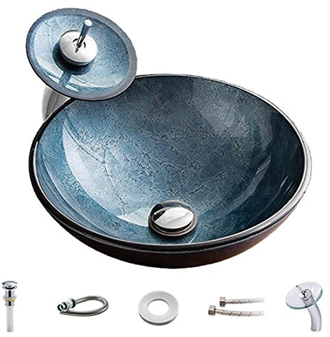 Lavabo Vasque en Verre Artistique en Forme, Petit Lavabo De Bureau à Domicile, Lavabo avec Robinet d'eau Et Drain Escamotable, pour Rénovation De Salle De Bain,D