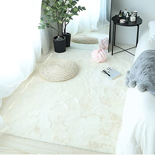 Zswpyq Hochflor Teppich Wohnzimmer Kunstfell Super Soft Einfarbig in Versch, Fellteppich Kunstfell Teppich Imitat in Creme Dicht Flauschig Seidiger Glanz,Beige,50 x 160 cm