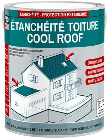PRO COM Vernice copertura impermeabile Cool Roof, vernice riflettente bianca, anti calore 2,5 litri