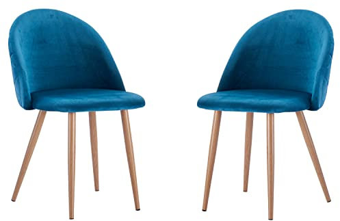 SAM 2er Set Esszimmerstuhl Lilly in Türkis, Stoffbezug aus Samt, Metallbeine in eichenfarbiger Optik, pflegeleichter Designer-Stuhl, Polsterstuhl im skandinavischen Stil, Retro-Design für Esszimmer