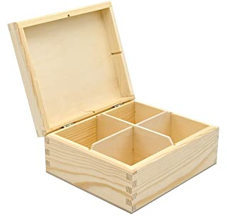 MyBer Teebox Teebeutelbox 4 Fächer aus Holz Aufbewahrung von Teebeuteln, Gewürzen, Kaffeepads PM_PH304