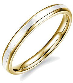 BlackAmazement 316L Edelstahl Ring Emaille Streifen Rosegold Silber Gold Weiß Schwarz 2mm Beisteckring Damen (Gold/Weiß, 57 (18.1))