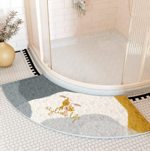 YZBBSH Tapis de Douche ​Incurvé, Tapis Bain Angle en Microfibre,Tapis de Douche Forme D'éVentail Antidérapant, ​Lavable en Machine, 45x100cm,E