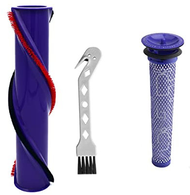 Replacements Brushroll Carpet Brush Cleaning Roller Sweeper Bar Pre Filter Kits Compatible with Dyson V8 Total Clean/V8 Animal/New V7 Vacuum Cleaner Spare Parts.(4 Prong Drive, Diameter: 50mm)