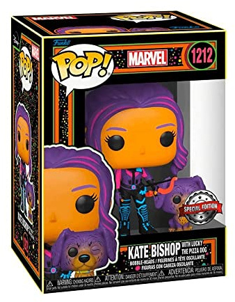 Funko POP! & Buddy: Marvel - Hawkeye - Kate Bishop Mit Lucky The Pizza Dog - (Blacklight) - Ms. Marvel - Vinyl-Sammelfigur - Geschenkidee - Offizielle Handelswaren - TV Fans - Modellfigur Für Sammler