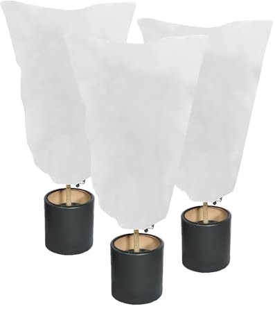 WEALSFUN Winterschutz für Pflanzen,Winterschutz Kübelpflanzensack Schutzhülle für Pflanzen als Baum Palmen Balkonpflanzen haube Zelt Atmungsaktiv - Reißfest,Weiß 60x80cm 3 Stücke