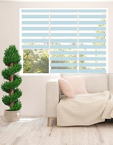 Zebra Blind - Day and Night Roller Blind, Aluminium Frame, Dual Layer Striped Fabric Modern Elegant Window Blind, Easy Clean, Light Control Privacy 145 cm Drop, Blue, (65cm Width)