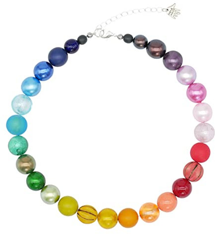 Feliss Handmade: Ketten aus Perlen, Halskette Damen. Statement Kette 45 cm lang in Boho Style. Choker Halsband, aesthetic Necklace Schmuck. Beads Perlenkette für Frauen in bunt mit Glasperlen