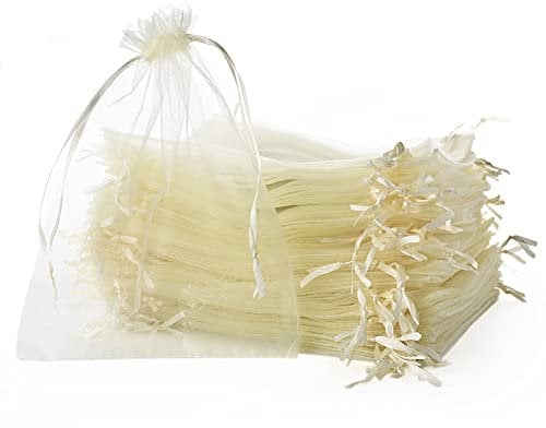 YFZYT Organzabeutel 100 Stück, Organzasäckchen Organza Beutel mit Satin-Kordelzug, Geschenk Säckli Schmuckbeutel für Weihnachtsfest Party und Hochzeit Groß Größe Verpackung (17×23CM, Beige)